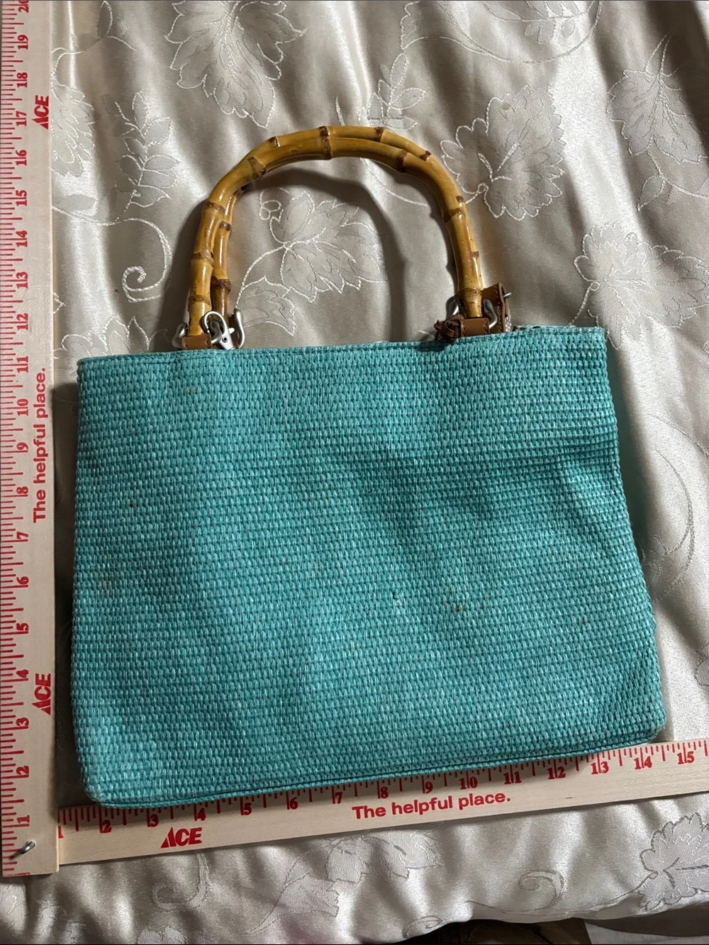 Fossil Turquoise Woven Tote with Bamboo Handles